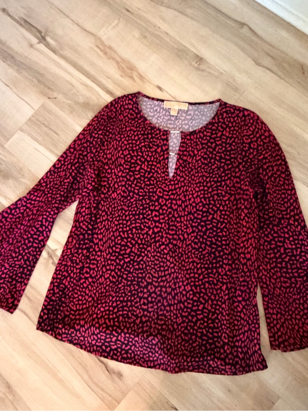 Michael Kors Pink and Black Printed Bell-Sleeve Blouse